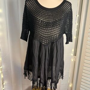 Selfie Couture Black Crochet Fringe Top